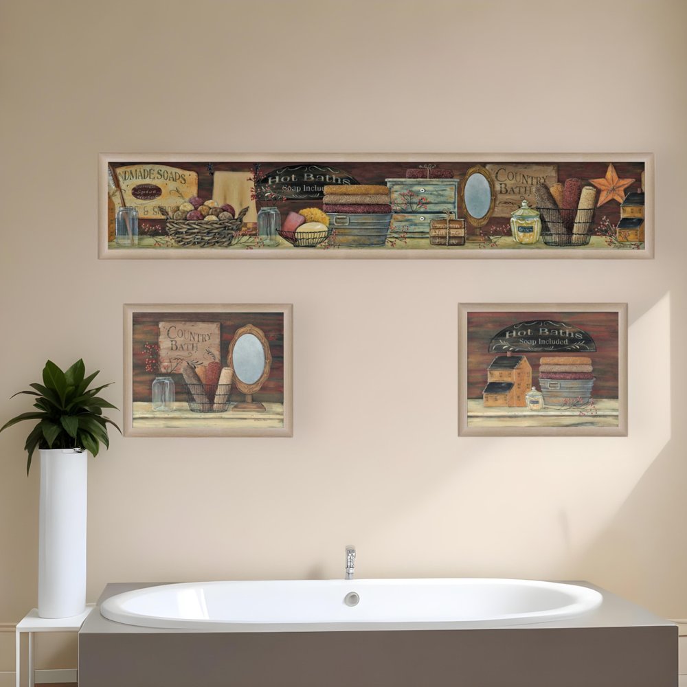 Set Of Three Country Bath II Collection 2 Brown Framed Print Bathroom Wall Art HomeRoots