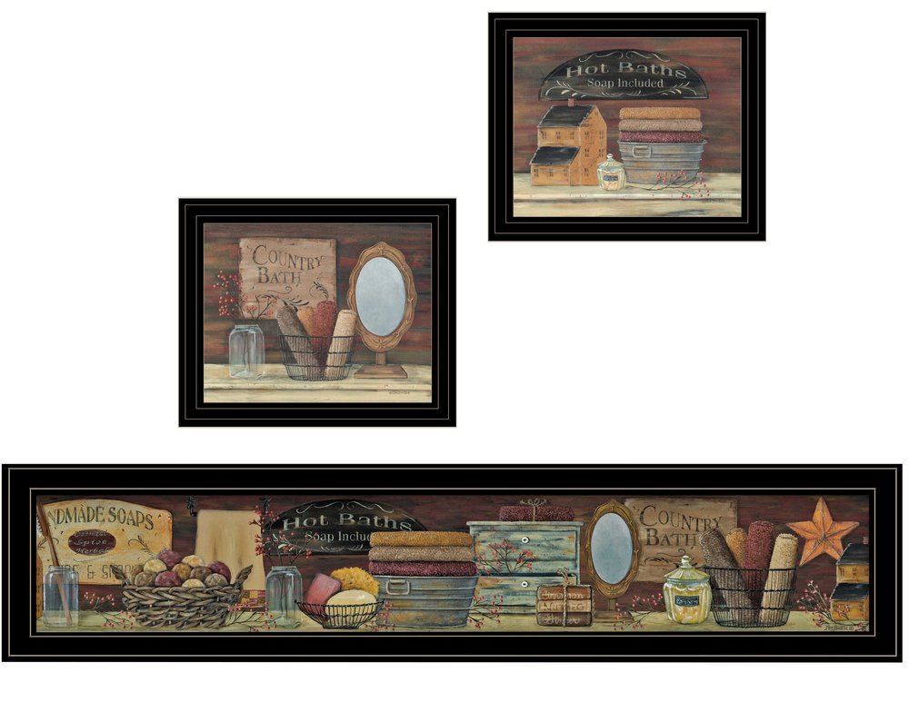 Set Of Three COUNTRY BATH II 10 Black Framed Print Bathroom Wall Art HomeRoots