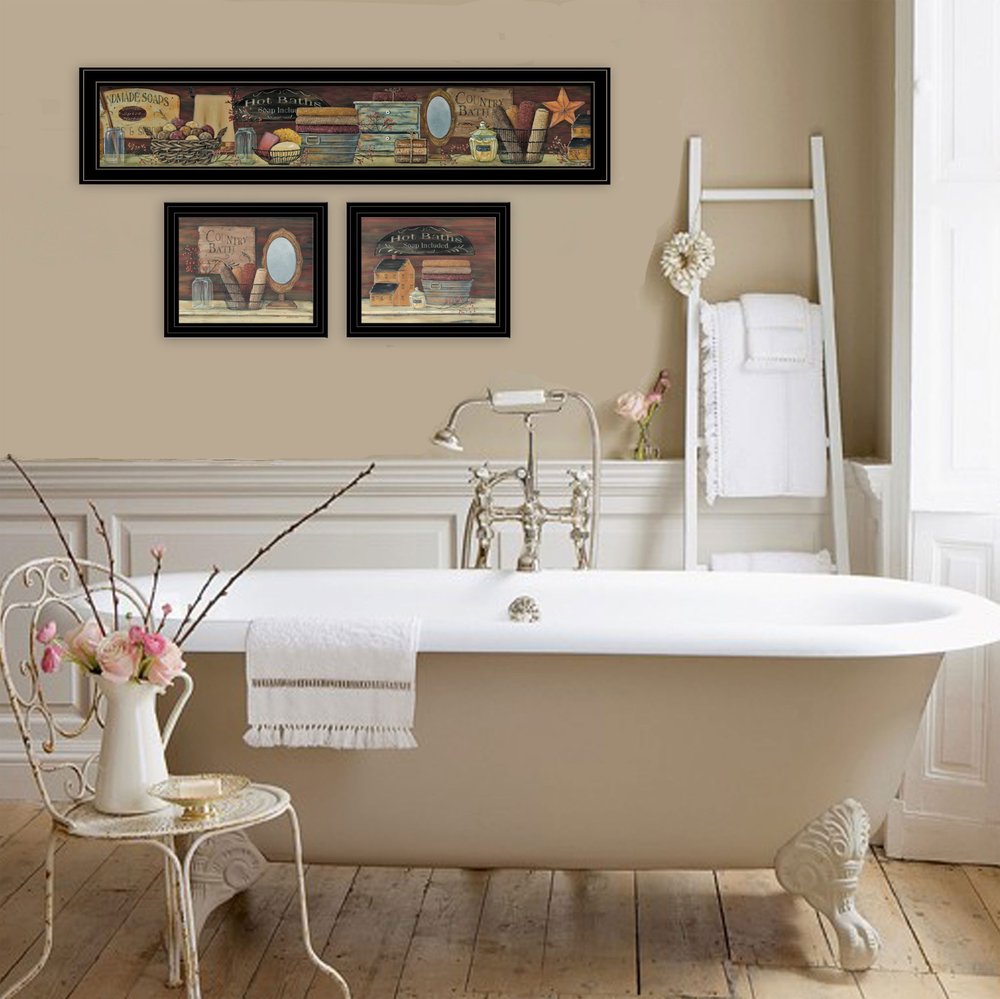 Set Of Three COUNTRY BATH II 10 Black Framed Print Bathroom Wall Art HomeRoots