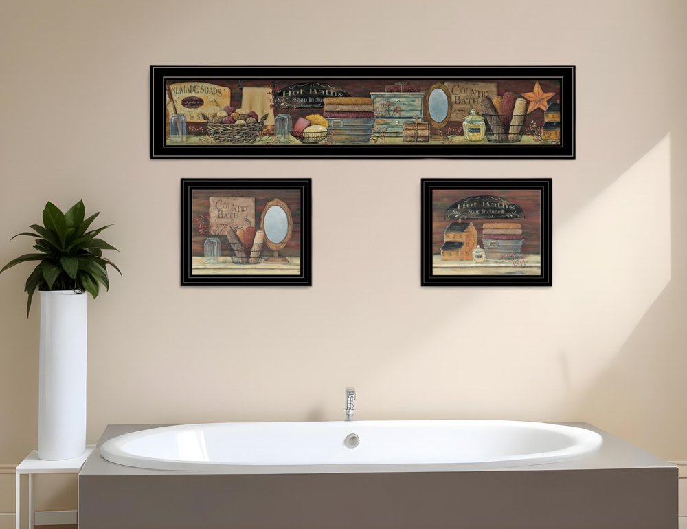 Set Of Three COUNTRY BATH II 10 Black Framed Print Bathroom Wall Art HomeRoots