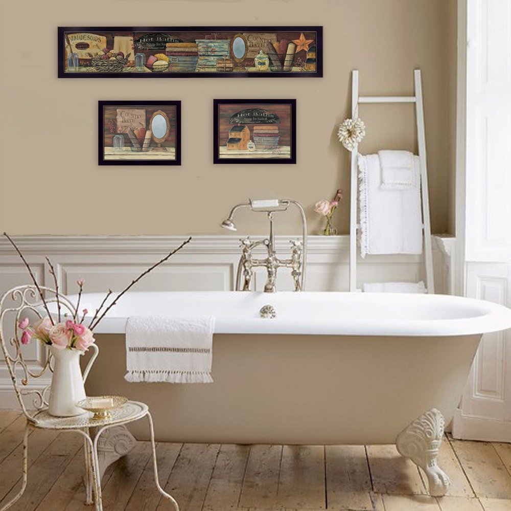 Set Of Three Country Bath 11 Black Framed Print Bathroom Wall Art HomeRoots
