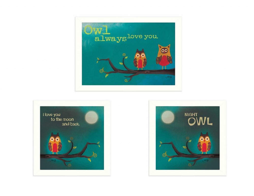 Set Of Three Owls II White Framed Print Wall Art HomeRoots