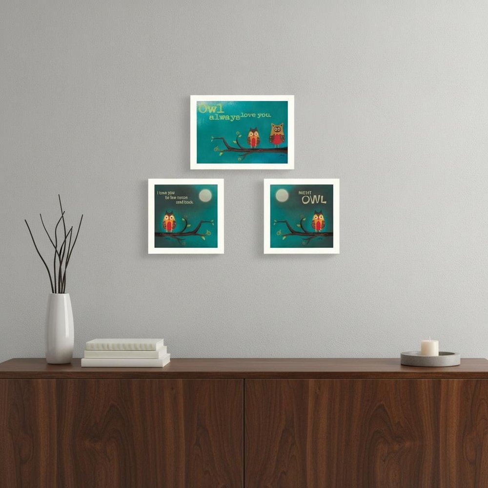 Set Of Three Owls II White Framed Print Wall Art HomeRoots