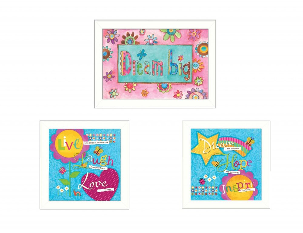 Set Of Three Dream White Framed Print Wall Art HomeRoots