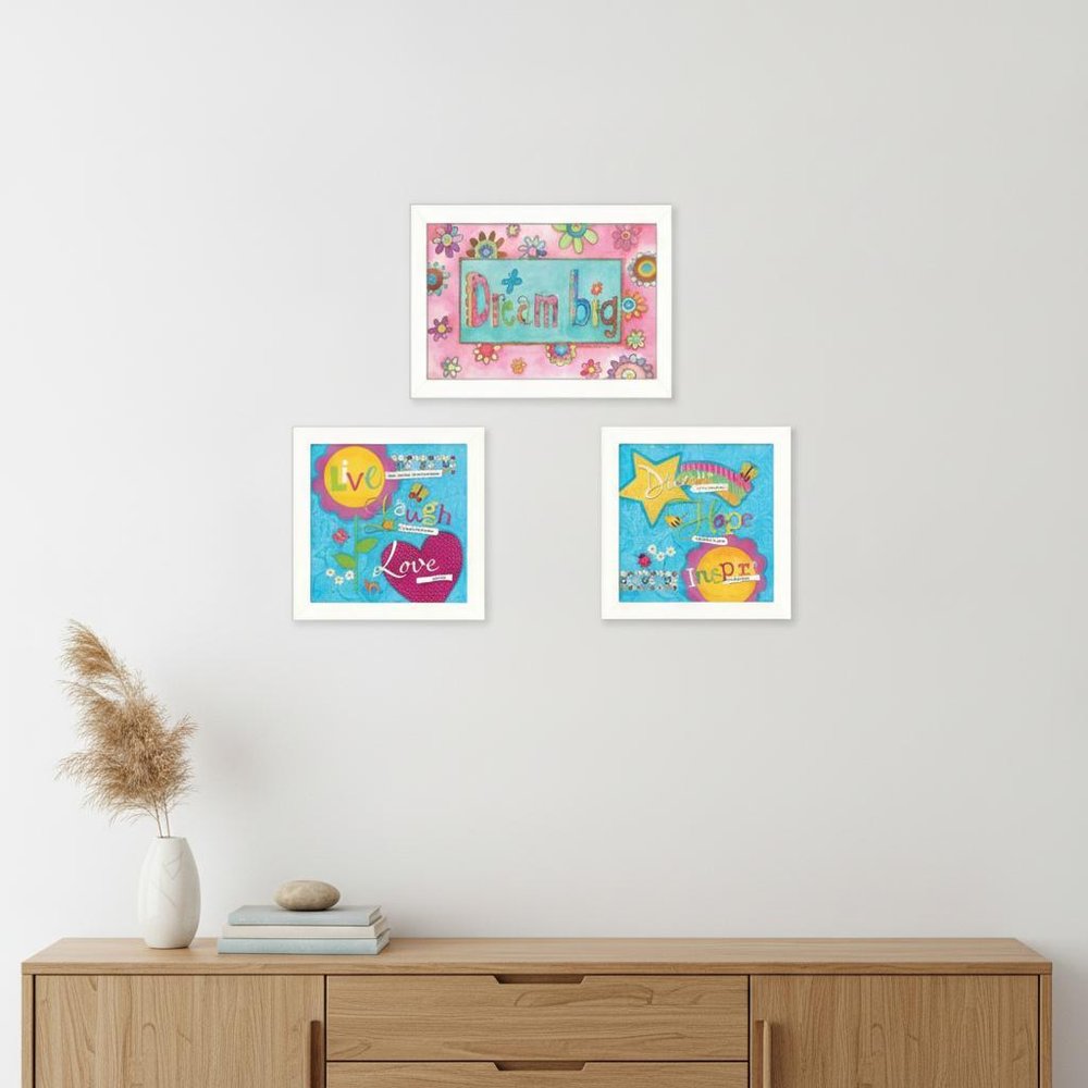 Set Of Three Dream White Framed Print Wall Art HomeRoots