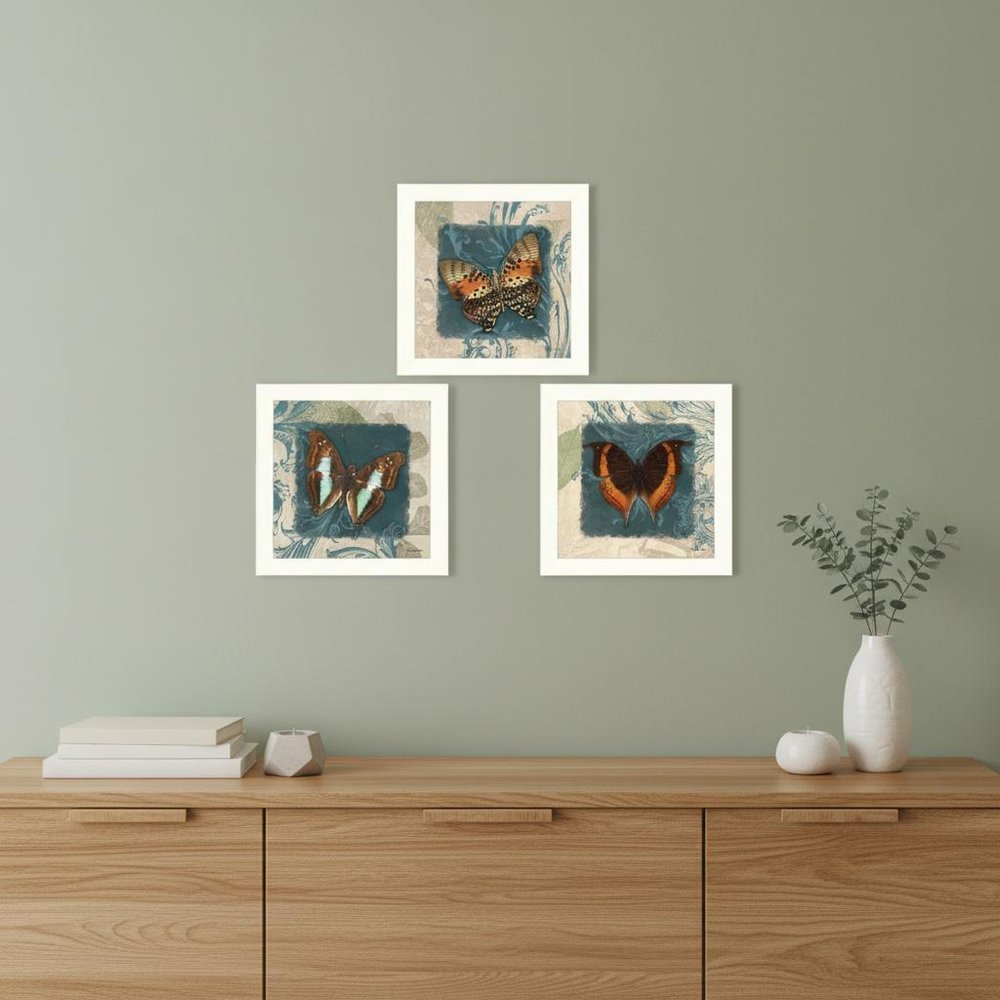 Set Of Three Butterflies White Framed Print Wall Art HomeRoots