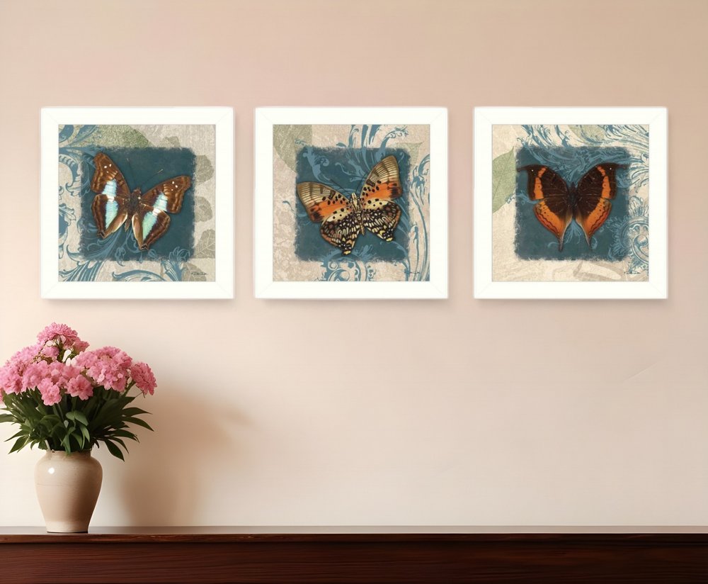 Set Of Three Butterflies White Framed Print Wall Art HomeRoots