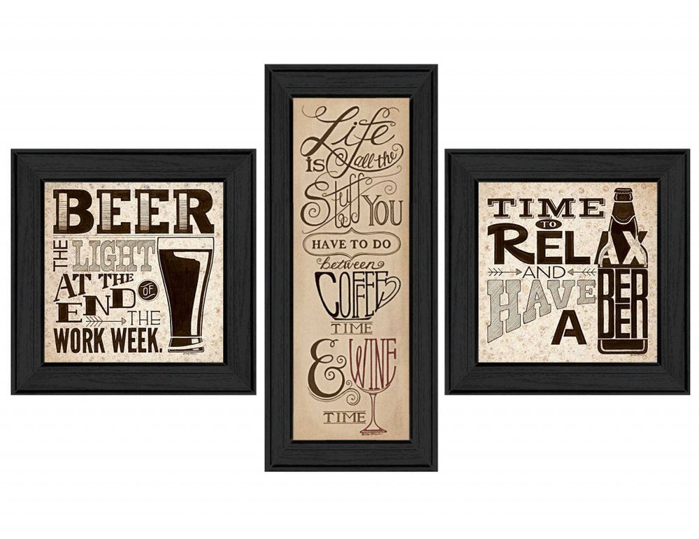 Set Of Three Beer Time Black Framed Print Wall Art HomeRoots
