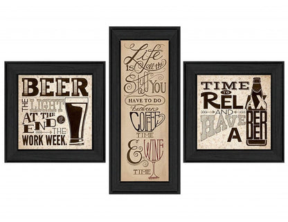 Set Of Three Beer Time Black Framed Print Wall Art HomeRoots