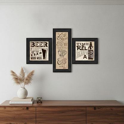 Set Of Three Beer Time Black Framed Print Wall Art HomeRoots