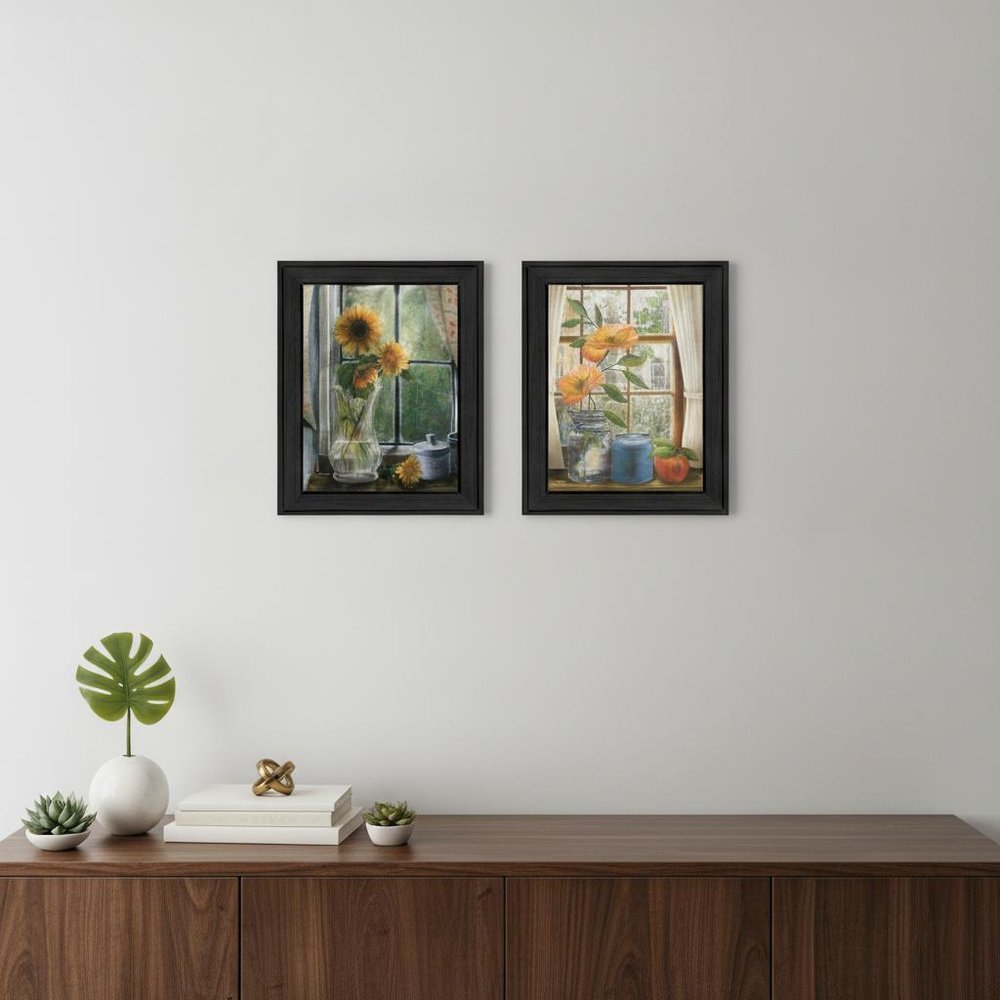 Set Of Two Flowers 1 Black Framed Print Wall Art HomeRoots