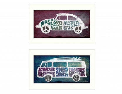 Set Of Two Retro White Framed Print Wall Art HomeRoots