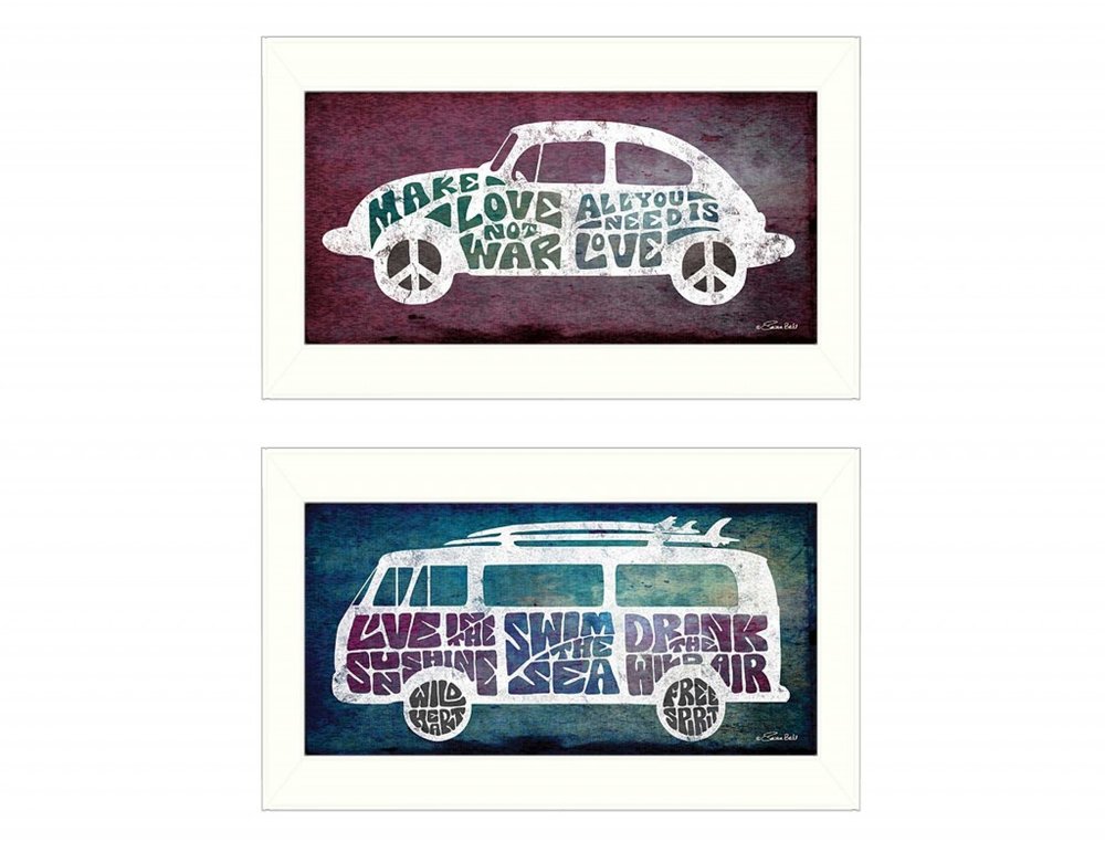 Set Of Two Retro White Framed Print Wall Art HomeRoots