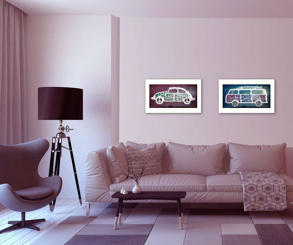 Set Of Two Retro White Framed Print Wall Art HomeRoots