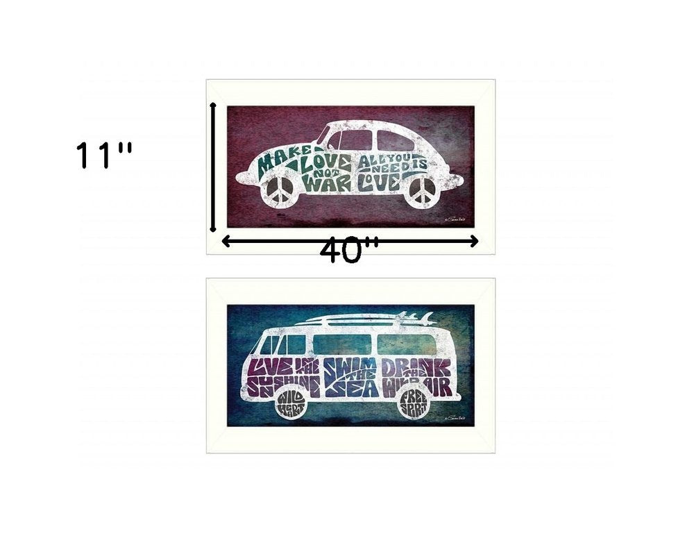 Set Of Two Retro White Framed Print Wall Art HomeRoots