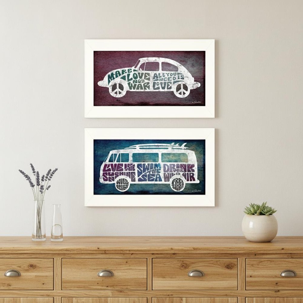 Set Of Two Retro White Framed Print Wall Art HomeRoots