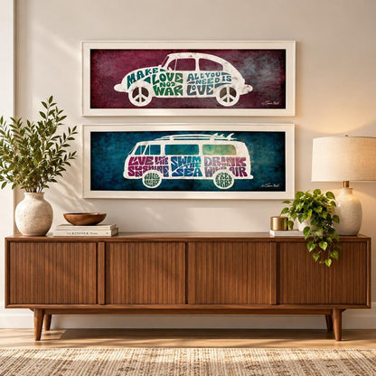 Set Of Two Retro White Framed Print Wall Art