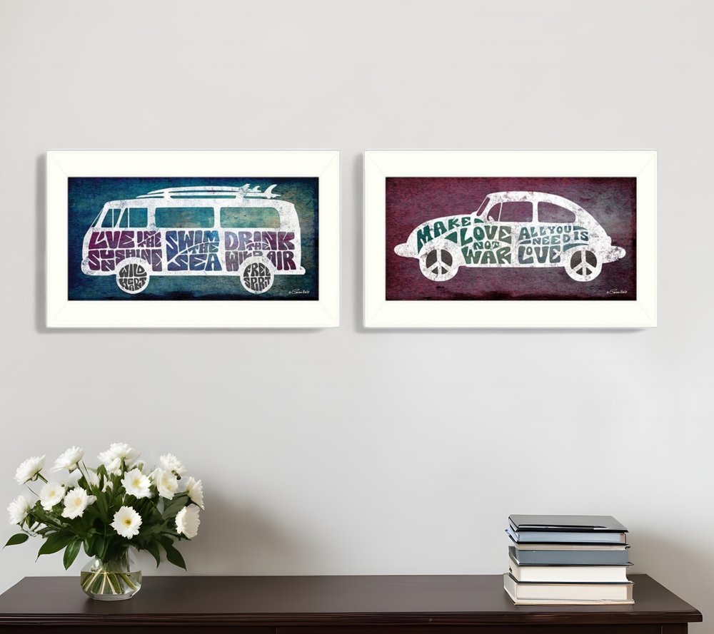 Set Of Two Retro White Framed Print Wall Art HomeRoots