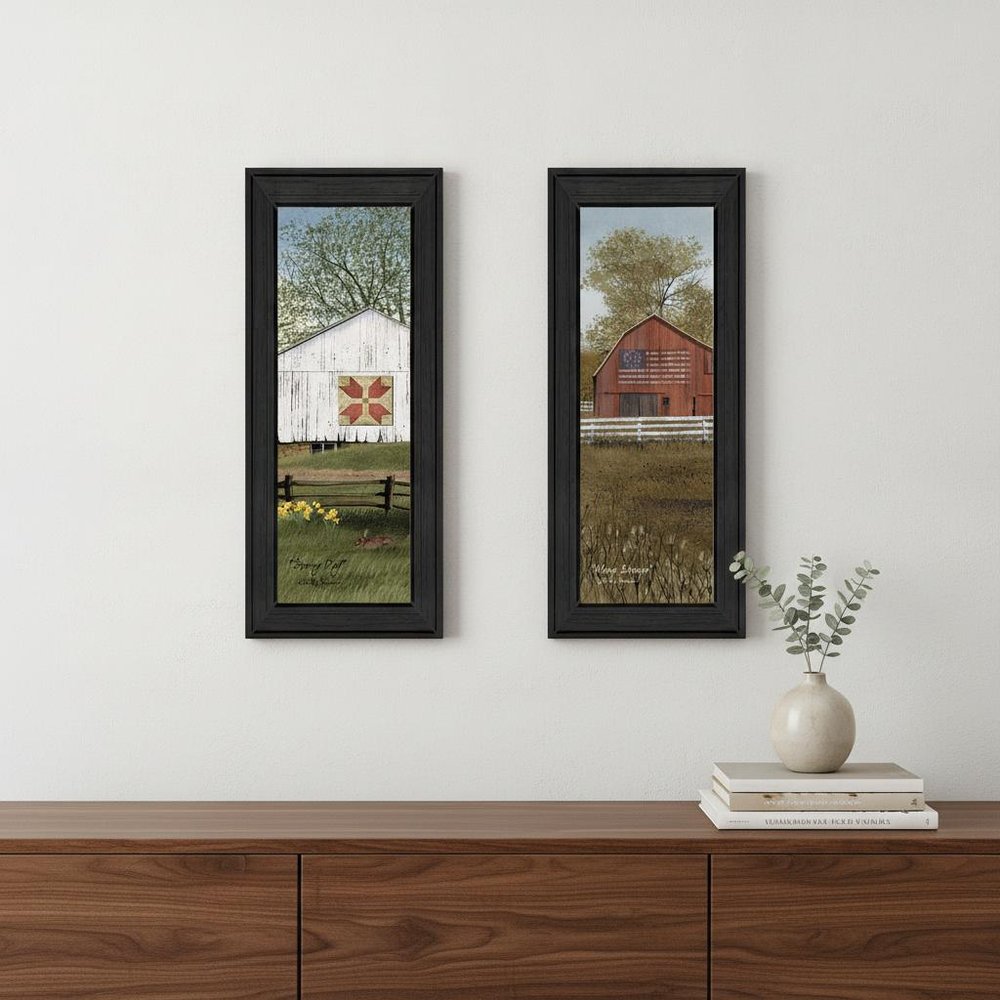 Set Of Two Country Barns 3 Black Framed Print Wall Art HomeRoots