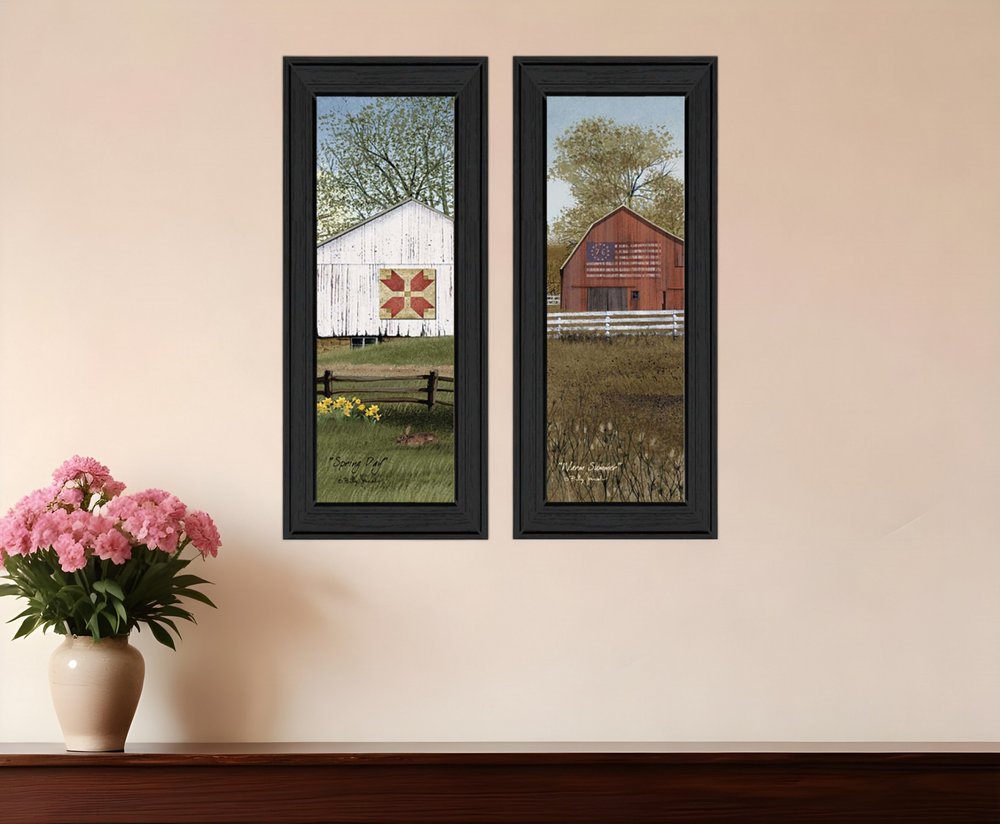 Set Of Two Country Barns 3 Black Framed Print Wall Art HomeRoots