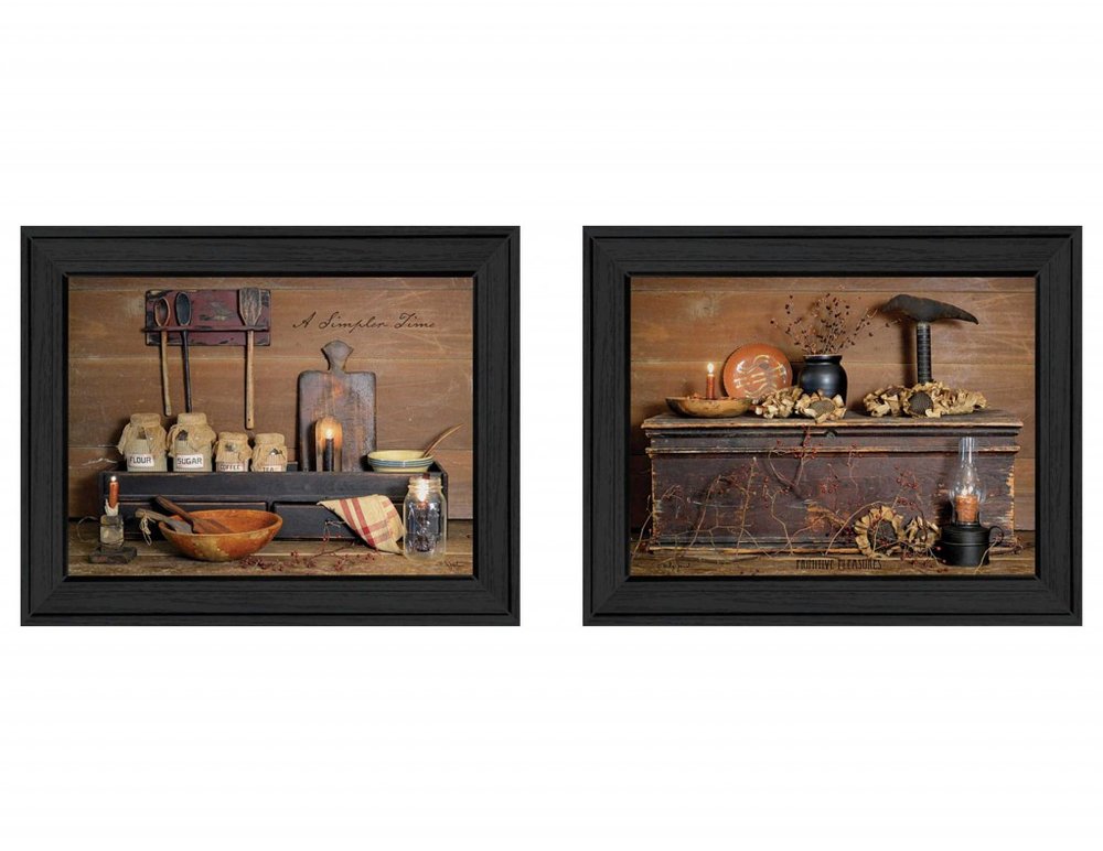Set Of Two Rustic Black Framed Print Wall Art HomeRoots