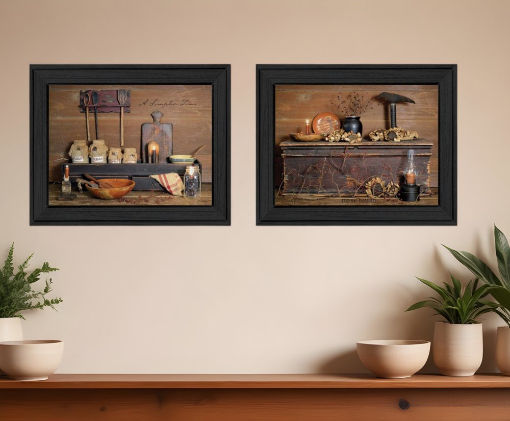 Set Of Two Rustic Black Framed Print Wall Art HomeRoots
