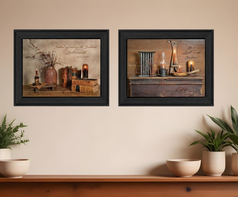 Set Of Two Candles Black Framed Print Wall Art HomeRoots