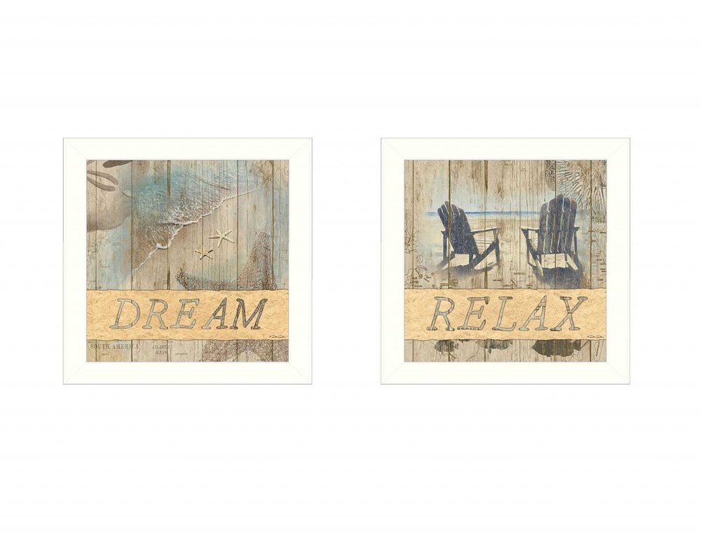 Set Of Two Dream or Relax White Framed Print Wall Art HomeRoots