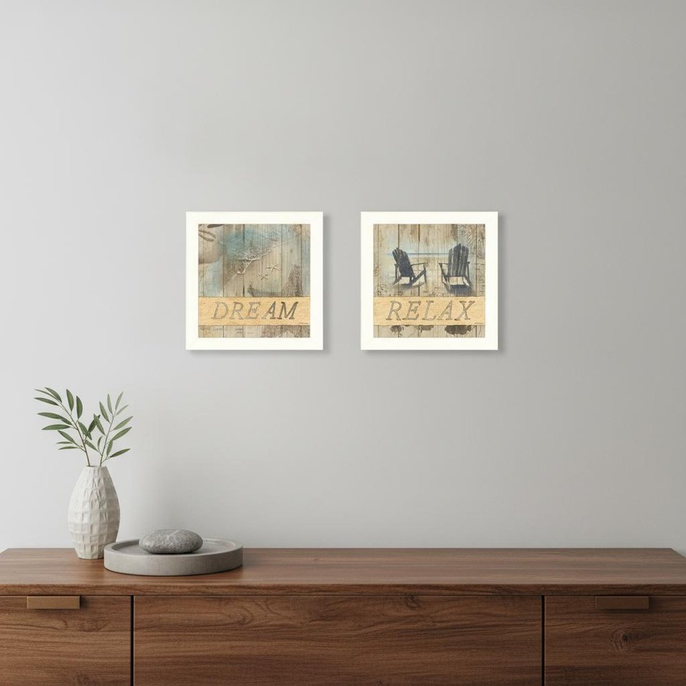 Set Of Two Dream or Relax White Framed Print Wall Art HomeRoots