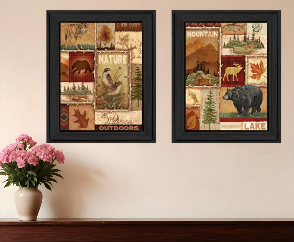 Set Of Two Lodge Collage Black Framed Print Wall Art HomeRoots