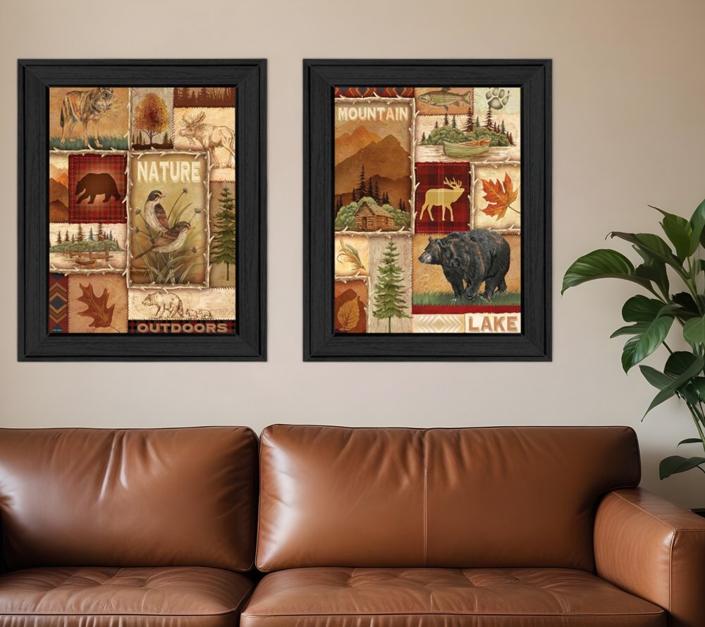 Set Of Two Lodge Collage Black Framed Print Wall Art HomeRoots