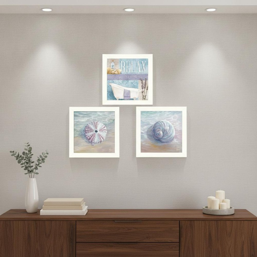 Set Of Three Shells I White Framed Print Bathroom Wall Art HomeRoots