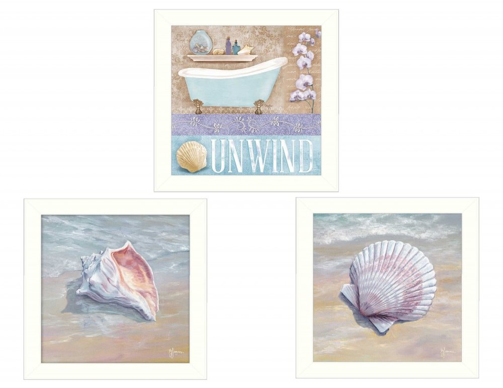 Set Of Three Shells II White Framed Print Bathroom Wall Art HomeRoots