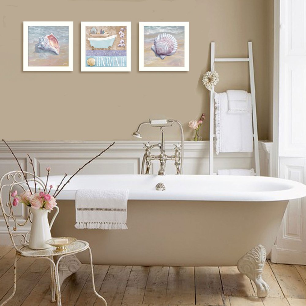 Set Of Three Shells II White Framed Print Bathroom Wall Art HomeRoots
