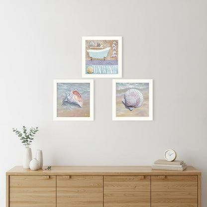Set Of Three Shells II White Framed Print Bathroom Wall Art HomeRoots