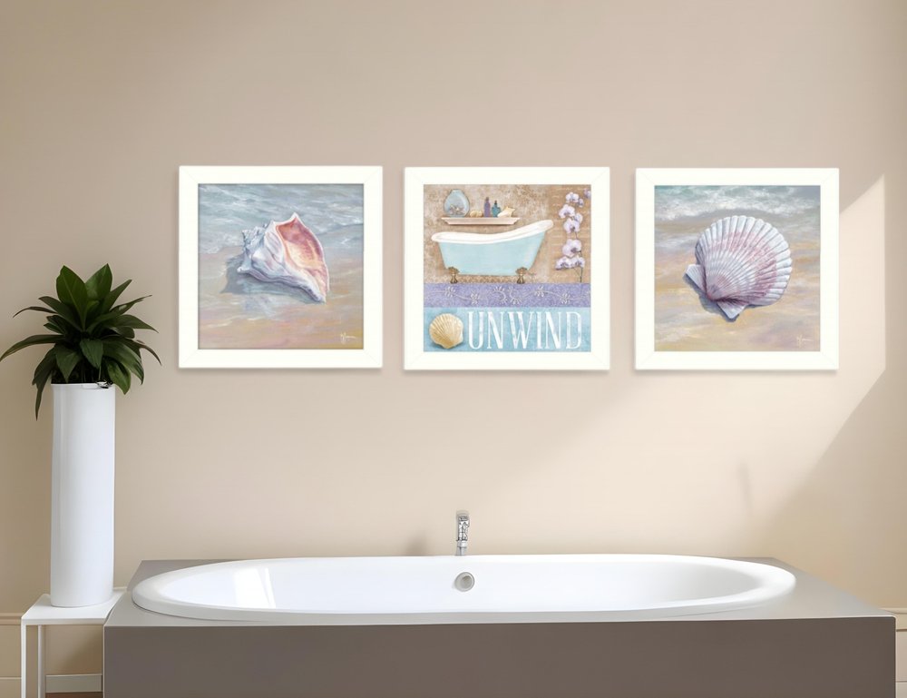 Set Of Three Shells II White Framed Print Bathroom Wall Art HomeRoots
