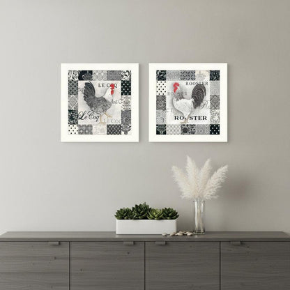 Set Of Two Black And White Rooster White Framed Print Wall Art HomeRoots