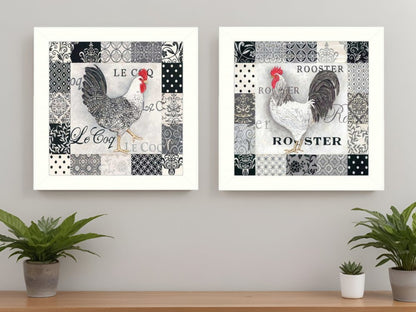 Set Of Two Black And White Rooster White Framed Print Wall Art HomeRoots