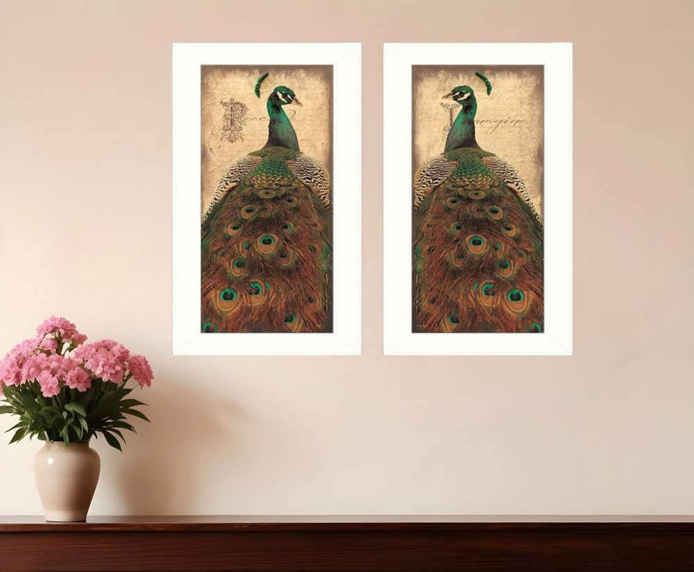 Set Of Two Peacock 1 White Framed Print Wall Art HomeRoots