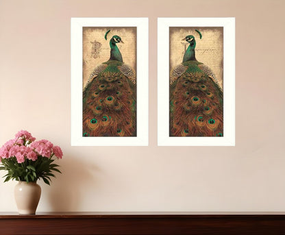 Set Of Two Peacock 1 White Framed Print Wall Art HomeRoots