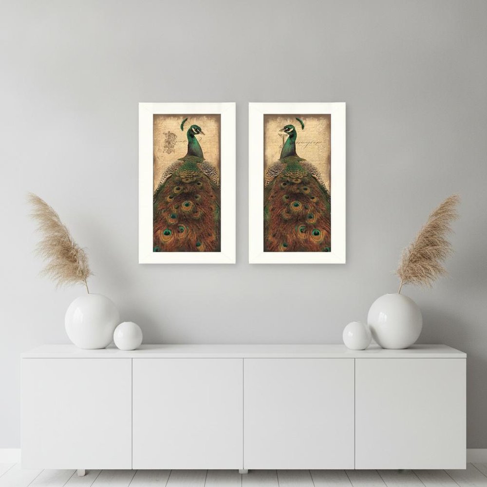 Set Of Two Peacock 1 White Framed Print Wall Art HomeRoots