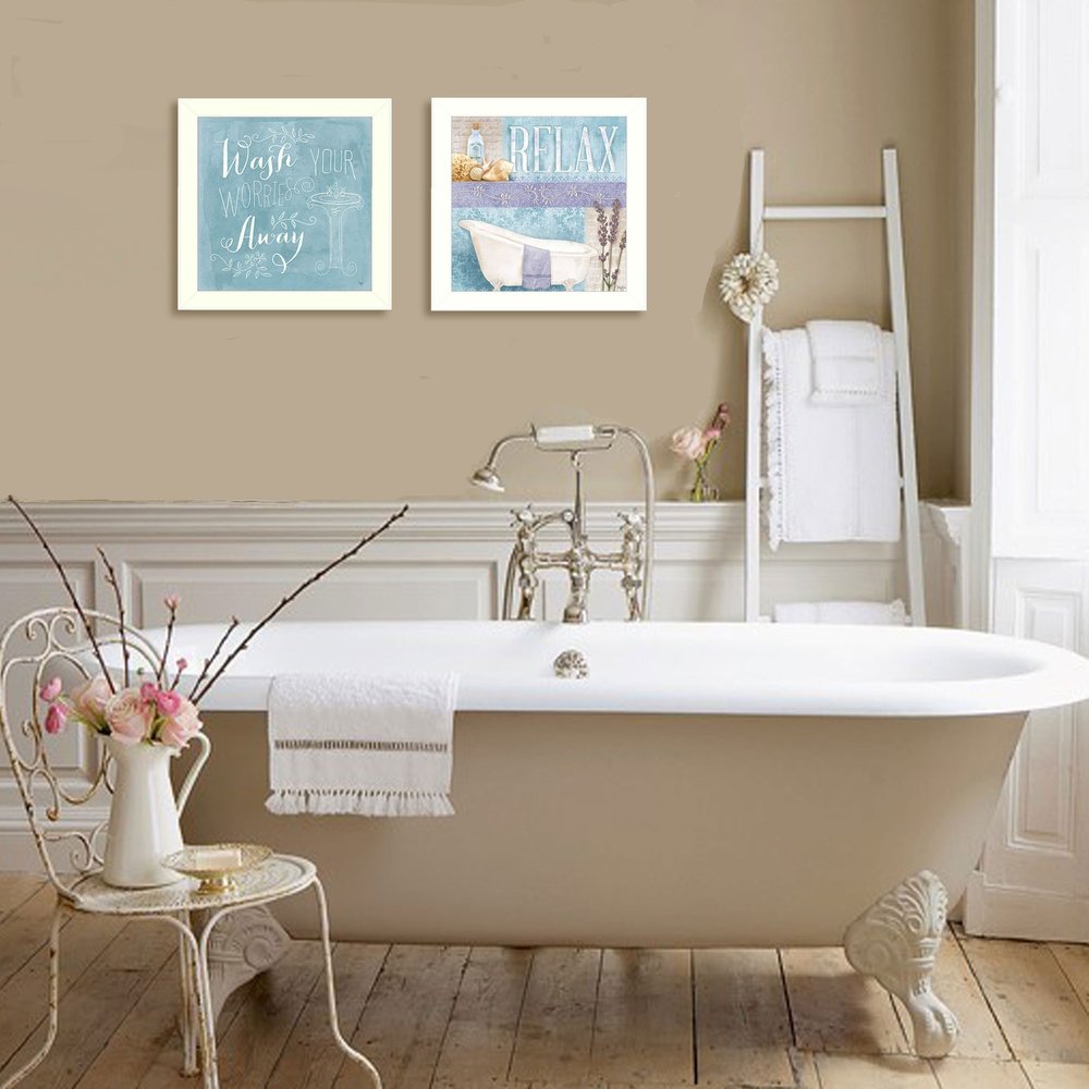 Set Of Two Wash White Framed Print Bathroom Wall Art HomeRoots