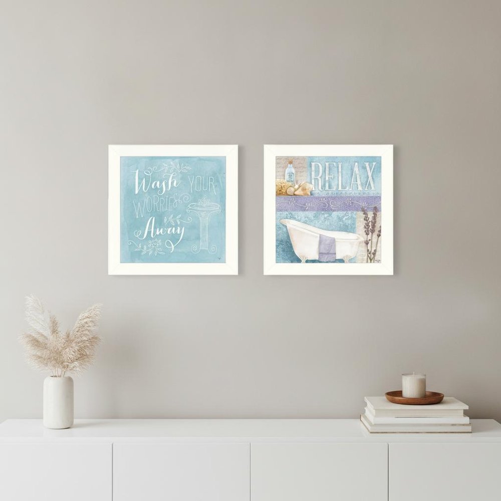 Set Of Two Wash White Framed Print Bathroom Wall Art HomeRoots