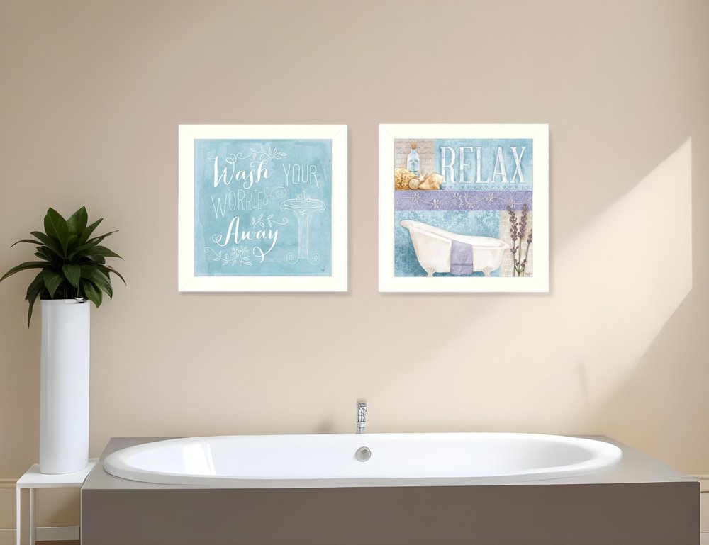 Set Of Two Wash White Framed Print Bathroom Wall Art HomeRoots