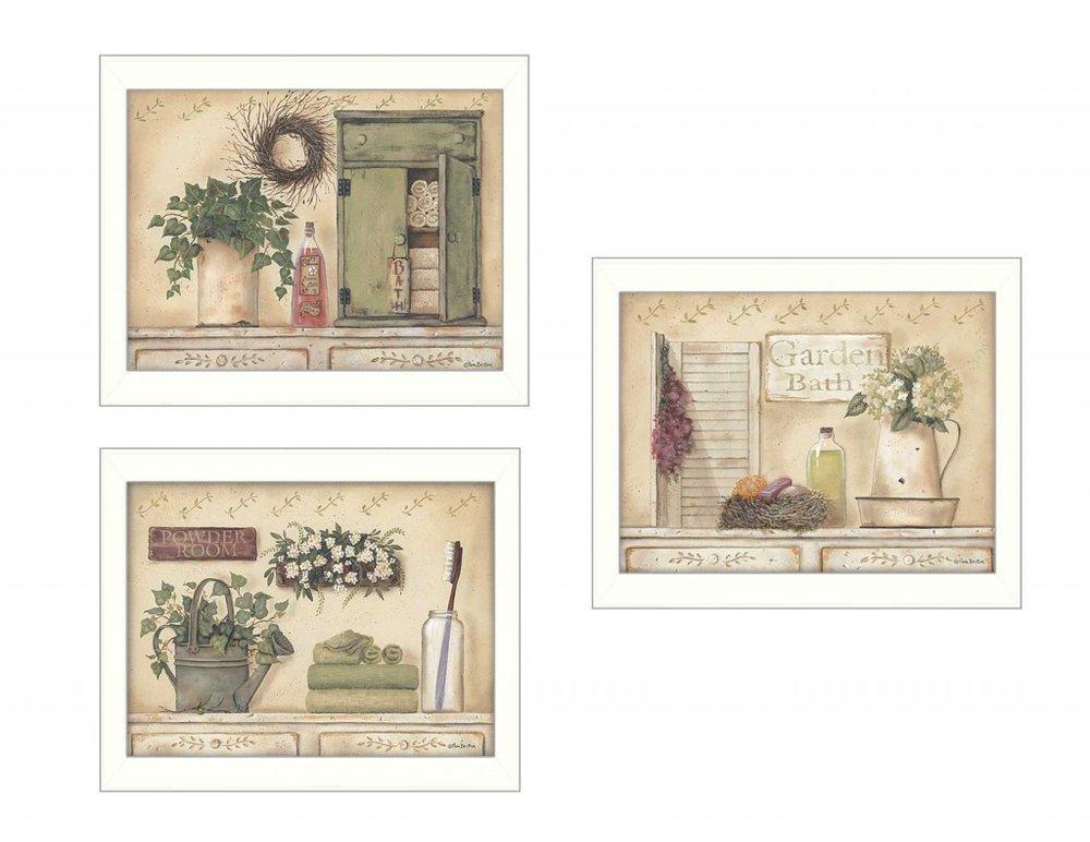 Set Of Three Garden Bath 2 White Framed Print Bathroom Wall Art HomeRoots