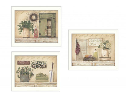 Set Of Three Garden Bath 2 White Framed Print Bathroom Wall Art HomeRoots