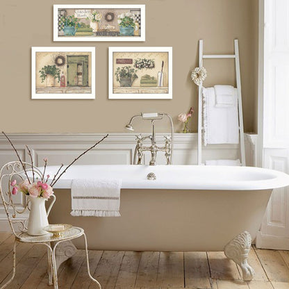 Set Of Three Garden Bath 1 White Framed Print Bathroom Wall Art HomeRoots
