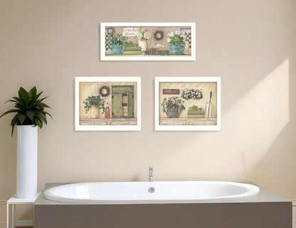 Set Of Three Garden Bath 1 White Framed Print Bathroom Wall Art HomeRoots