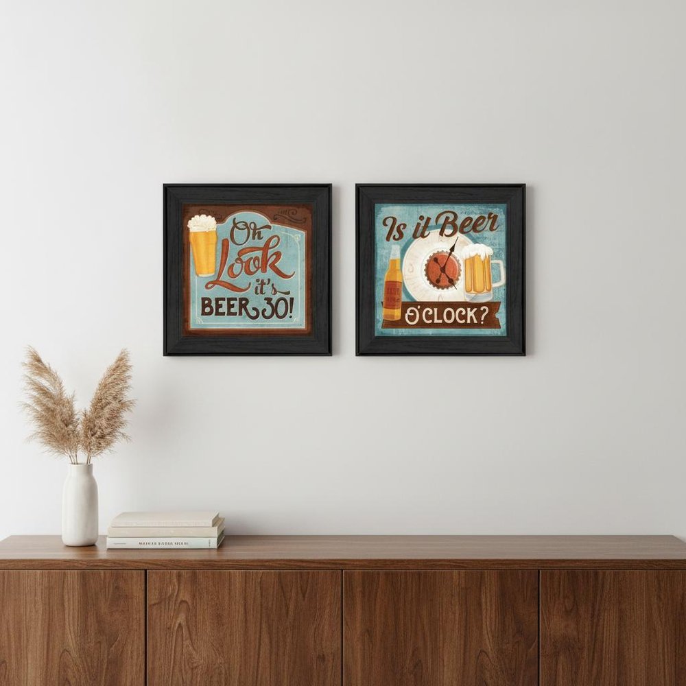 Set Of Two Beer Oclock Black Framed Print Wall Art HomeRoots