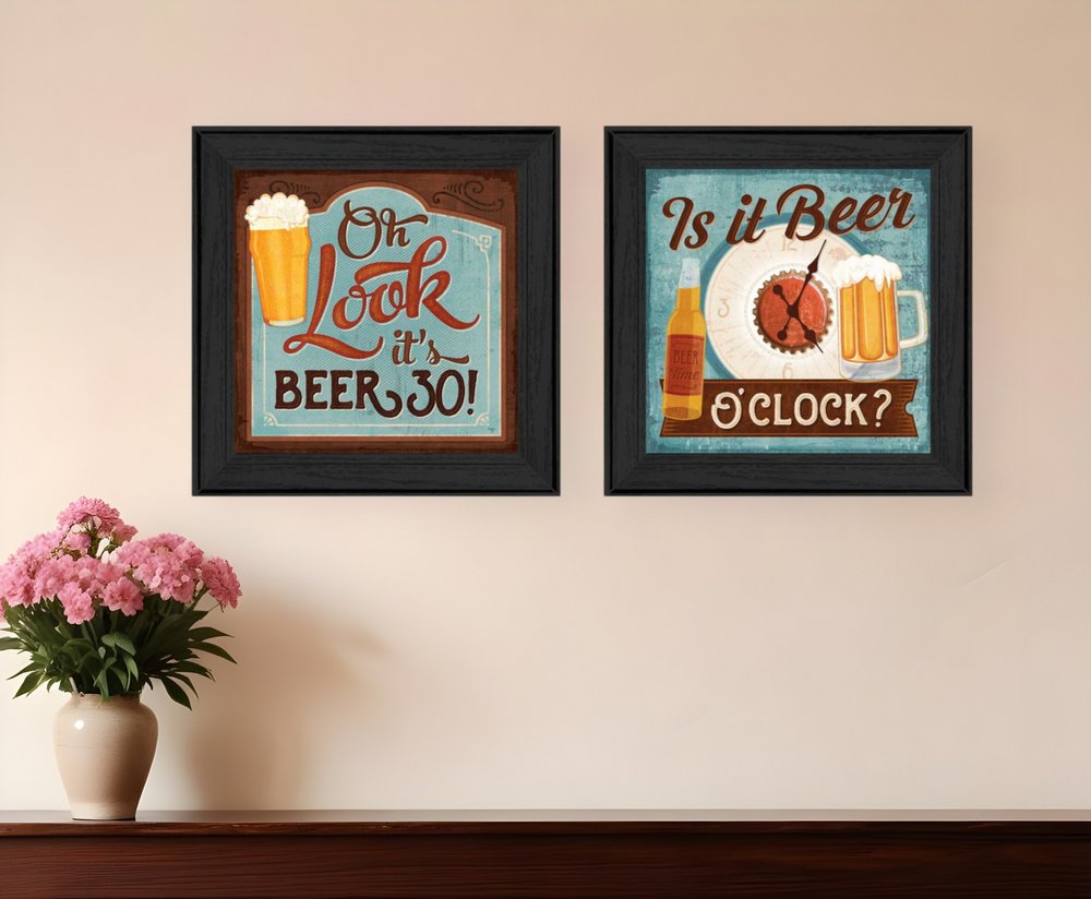 Set Of Two Beer Oclock Black Framed Print Wall Art HomeRoots